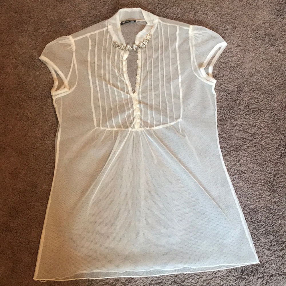 Sheer cap sleeve blouse